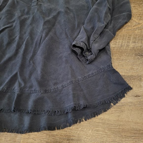 CLOTH & STONE | Anthropologie Long Sleeve Frayed Hem Blouse | Sz. L - Picture 2 of 5